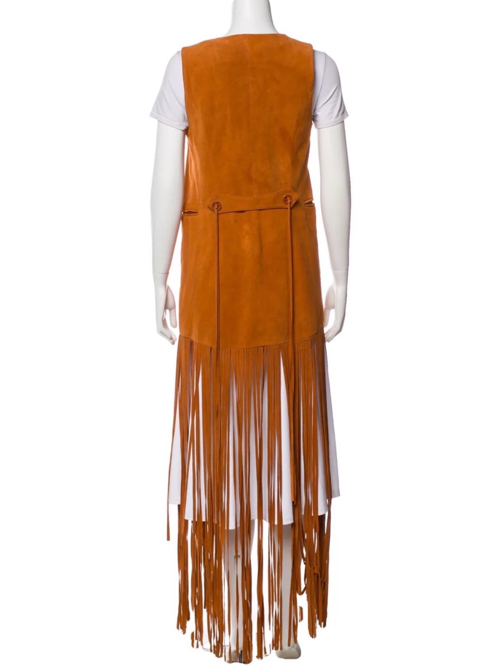 Intermix Suede Fringe Vest in Cognac Size Medium - Picture 3 of 3